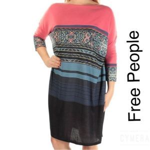Free People Knit Blue Coral Paisley Floral Knit Steppin Out Printed Shift Dress